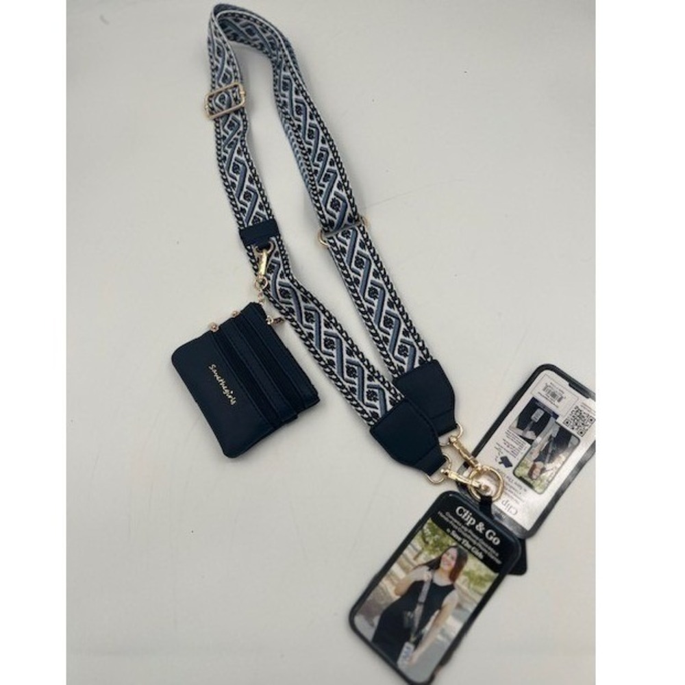 Save The Girls Clip & Go Phone Crossbody Strap Pouch OS Navy Blue NWT Geometric